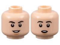 LEGO part Minifigure, Head Dual Sided Black Eyebrows, Nougat Chin Dimple, Open Mouth Smile / Surprised Pattern - Hollow Stud 3626pb3283