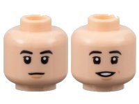 LEGO part Minifigure, Head Dual Sided Black Eyebrows, Nougat Chin Dimple, Neutral / Open Mouth Smile Pattern - Hollow Stud 3626pb3284
