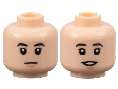 LEGO onderdeel Minifigure, Head Dual Sided Black Eyebrows, Nougat Chin Dimple, Neutral / Open Mouth Smile Pattern - Hollow Stud (3626pb3284)