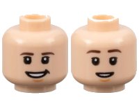 LEGO part Minifigure, Head Dual Sided Dark Brown Eyebrows, Nougat Chin Dimple, Lopsided Grin / Narrow Open Mouth Smile Pattern - Hollow Stud 3626pb3286