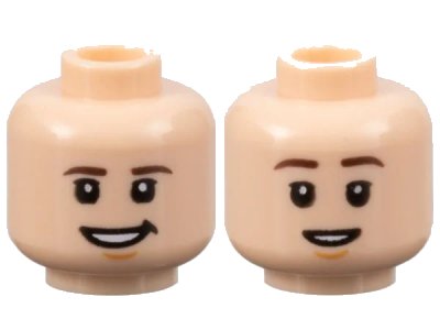 LEGO onderdeel Minifigure, Head Dual Sided Dark Brown Eyebrows, Nougat Chin Dimple, Lopsided Grin / Narrow Open Mouth Smile Pattern - Hollow Stud (3626pb3286)