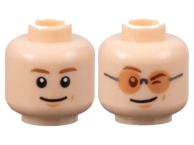 LEGO onderdeel Minifigure, Head Dual Sided Medium Brown Eyebrows, Nougat Dimples, Smile / Winking with Glasses Pattern - Hollow Stud (3626pb3287)