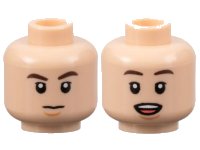 LEGO part Minifigure, Head Dual Sided Dark Brown Eyebrows, Nougat Chin Dimple, Neutral / Surprised with Open Mouth with Teeth and Tongue Pattern - Hollow Stud 3626pb3288