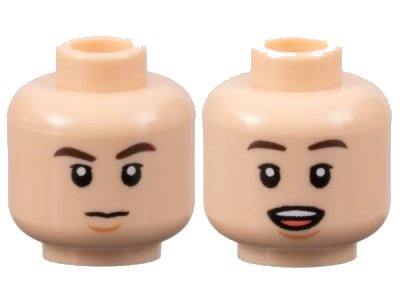LEGO onderdeel Minifigure, Head Dual Sided Dark Brown Eyebrows, Nougat Chin Dimple, Neutral / Surprised with Open Mouth with Teeth and Tongue Pattern - Hollow Stud (3626pb3288)