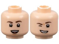 LEGO part Minifigure, Head Dual Sided Dark Brown Eyebrows, Nougat Dimples, Open Mouth Smile with Teeth and Tongue / Wink Right Pattern - Hollow Stud 3626pb3289