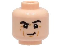 LEGO part Minifigure, Head Black Eyebrows, Left Raised, Medium Nougat Cheek Lines and Chin Dimple, Smile Pattern - Vented Stud 3626pb3411