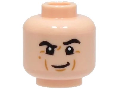 LEGO onderdeel Minifigure, Head Black Eyebrows, Left Raised, Medium Nougat Cheek Lines and Chin Dimple, Smile Pattern - Vented Stud (3626pb3411)