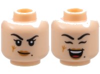 LEGO onderdeel Minifigure, Head Dual Sided Female Black Eyebrows, Beauty Mark, Medium Nougat Lips, Scar, Lopsided Grin / Open Mouth Smile and Closed Eyes Pattern - Vented Stud 3626pb3683