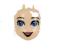 LEGO part Mini Doll, Head Friends with Black Eyebrows, Eyelashes, Medium Blue Eyes, Red Lips, and Open Mouth Smile with Top Teeth Pattern 36307