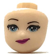 LEGO part Mini Doll, Head Friends with Bright Light Blue Eyes and Magenta Lips with Smirk Pattern 36321