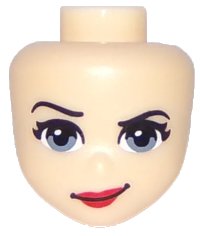 LEGO onderdeel Mini Doll, Head Friends with Sand Blue Eyes, Red Lips and Smirk Pattern 36904