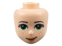 LEGO onderdeel Mini Doll, Head Friends with Thin Black Eyebrows, Green Eyes, Nougat Lips and 8 Freckles, and Lopsided Closed Mouth Smile Pattern 37292
