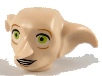 LEGO onderdeel Minifigure, Head, Modified Dobby Type 2 with Lime Eyes Detailed and Smile Showing Teeth Pattern (37701pb02)