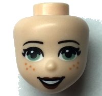 LEGO part Mini Doll, Head Friends with Sand Green Eyes, Reddish Brown Lips, Open Mouth, and Freckles Pattern 48262