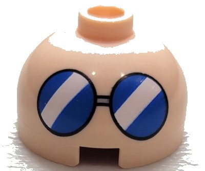 LEGO part Brick, Round 2 x 2 Dome Top with Blue Glasses with White Diagonal Stripes Pattern (553pb040)