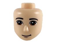 LEGO part Mini Doll, Head Friends Male Large with Black Eyebrows, Reddish Brown Eyes, Closed Grin Pattern 61066