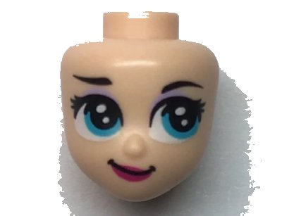 LEGO onderdeel Mini Doll, Head Friends with Dark Azure Large Eyes, Raised Right Eyebrow, and Closed Mouth Pattern (Elsa) (66579)