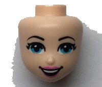 LEGO part Mini Doll, Head Friends with Medium Azure Eyes, Dark Pink Lips, and Open Mouth Smile with Top Teeth Pattern 66600