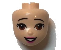 LEGO onderdeel Mini Doll, Head Friends with Black Raised Offset Eyebrows, Brown Eyes, Dark Pink Lips and Open Mouth Pattern 66706
