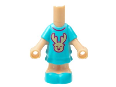 LEGO onderdeel Micro Doll, Body with Molded Medium Azure Short Layered Dress and Shoes and Printed Tan Reindeer Head and Magenta Collar Pattern (69969pb07)