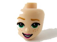 LEGO part Mini Doll, Head Friends with Medium Nougat Eyebrows, Right Riased, Green Eyes, Freckles and Dark Pink Lips Pattern 75220