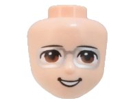 LEGO part Mini Doll, Head Friends Male with Black Eyebrows, Reddish Brown Eyes, Silver Glasses, Open Mouth Smile with Teeth Pattern 75495