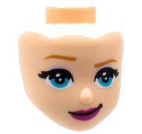 LEGO part Mini Doll, Head Friends with Medium Nougat Eyebrows, Medium Azure Eyes and Magenta Lips with Smirk Pattern 77347
