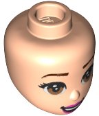LEGO part Mini Doll, Head Friends with Medium Nougat Eyes, Reddish Brown Eyebrows, Dark Pink Lips and Open Mouth Smile Pattern (77408)