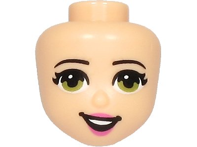 LEGO onderdeel Mini Doll, Head Friends with Olive Green Eyes, Dark Pink Lips and Open Mouth Pattern (77492)