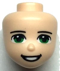 LEGO part Mini Doll, Head Friends Male with Green Eyes, Black Eyebrows and Open Mouth Smile Pattern 84061