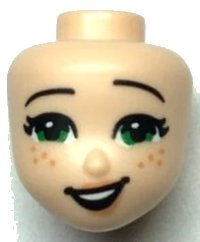 LEGO part Mini Doll, Head Friends with Green Eyes, Black Eyebrows, Open Mouth Lopsided Smile and Freckles Pattern 84067