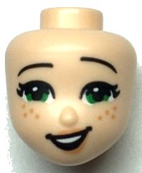 LEGO onderdeel Mini Doll, Head Friends with Green Eyes, Black Eyebrows, Open Mouth Lopsided Smile and Freckles Pattern (84067)