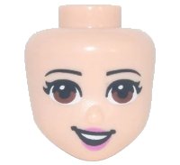 LEGO onderdeel Mini Doll, Head Friends with Reddish Brown Eyes and Dark Pink Lips and Lopsided Smile Pattern 84080