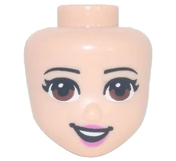LEGO onderdeel Mini Doll, Head Friends with Reddish Brown Eyes and Dark Pink Lips and Lopsided Smile Pattern (84080)