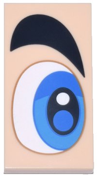 LEGO part Tile 2 x 4 with White, Blue and Dark Azure Eye and Thick Black Eyebrow Pattern Model Right Side (Super Mario Eye) 87079pb1516R