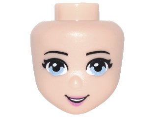 LEGO onderdeel Mini Doll, Head Friends with Bright Light Blue Eyes, Dark Pink Lips, and Open Mouth Smile Pattern (93212)