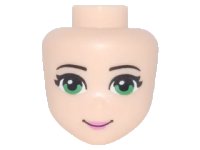 LEGO part Mini Doll, Head Friends with Thin Black Eyebrows, Green Eyes, Dark Pink Lips, and Closed Mouth Smile Pattern 98704
