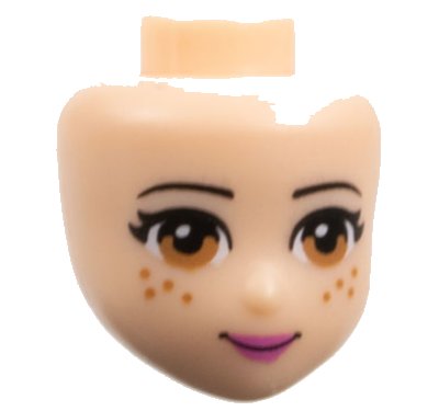 LEGO onderdeel Mini Doll, Head Friends with Medium Nougat Eyes and Freckles, Dark Pink Lips and Closed Mouth Pattern (98705)