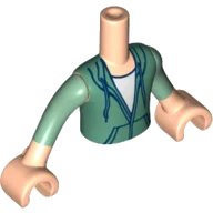 LEGO onderdeel Torso Mini Doll Boy Sand Green Hooded Sweatshirt Pattern, Light Nougat Arms with Hands with Sand Green Sleeves (FTBpb007c01)
