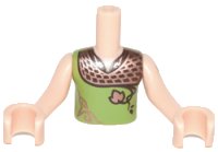 LEGO part Torso Mini Doll Boy Lime Shirt with Copper Shoulders and Leaf Pattern, Light Nougat Arms with Hands with Dark Orange Elves Tattoo FTBpb018c01
