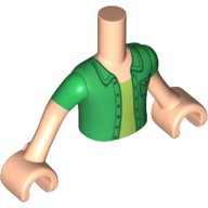 LEGO part Torso Mini Doll Boy Green Shirt with Pocket over Lime Undershirt Pattern, Light Nougat Arms with Hands with Green Short Sleeves FTBpb020c01