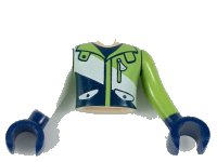LEGO part Torso Mini Doll Boy Lime, White, and Dark Blue Jacket Pattern, Lime Arm with Dark Blue Hand Left, White Arm with Dark Blue Hand Right FTBpb032c01