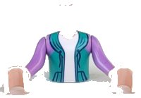 LEGO onderdeel Torso Mini Doll Boy Dark Turquoise Hoodie with White Undershirt Pattern, Light Nougat Arms with Hands with Medium Lavender Sleeves FTBpb055c01