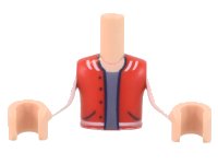 LEGO part Torso Mini Doll Boy Red Vest with Pockets, Sand Blue Undershirt Pattern, Light Nougat Arms with Hands with White Long Sleeves FTBpb062c01