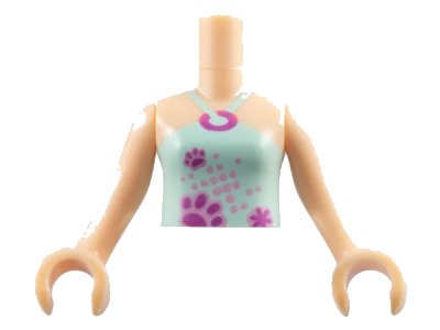 LEGO onderdeel Torso Mini Doll Girl Light Aqua Halter Neck Top with Paw Prints Pattern, Light Nougat Arms with Hands (FTGpb005c01)