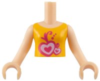 LEGO part Torso Mini Doll Girl Orange Vest Top with Hearts Pattern, Light Nougat Arms with Hands FTGpb006c01