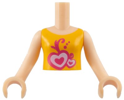 LEGO part Torso Mini Doll Girl Orange Vest Top with Hearts Pattern, Light Nougat Arms with Hands (FTGpb006c01)