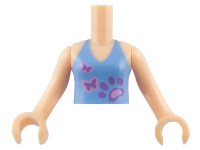 LEGO onderdeel Torso Mini Doll Girl Medium Blue Halter Top with Paw and 2 Butterflies Pattern, Light Nougat Arms with Hands FTGpb008c01