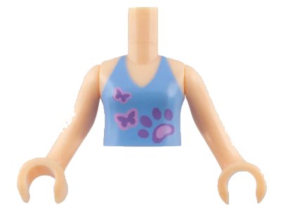 LEGO onderdeel Torso Mini Doll Girl Medium Blue Halter Top with Paw and 2 Butterflies Pattern, Light Nougat Arms with Hands (FTGpb008c01)