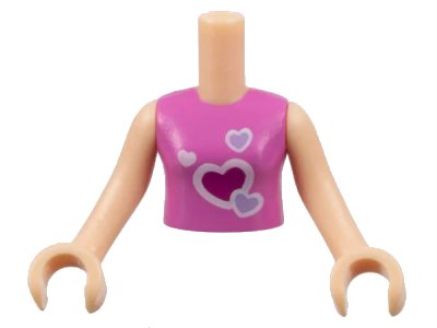 LEGO onderdeel Torso Mini Doll Girl Dark Pink Vest Top with Hearts Pattern, Light Nougat Arms with Hands (FTGpb009c01)